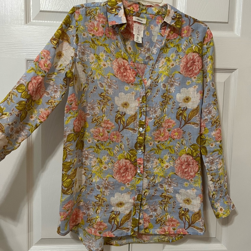 Joie Linen Floral Blouse in Pastel Hues